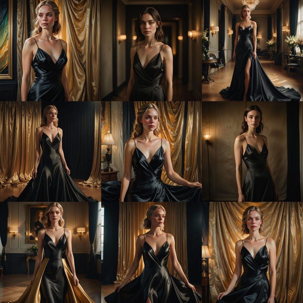 Woman in Black Satin Dress