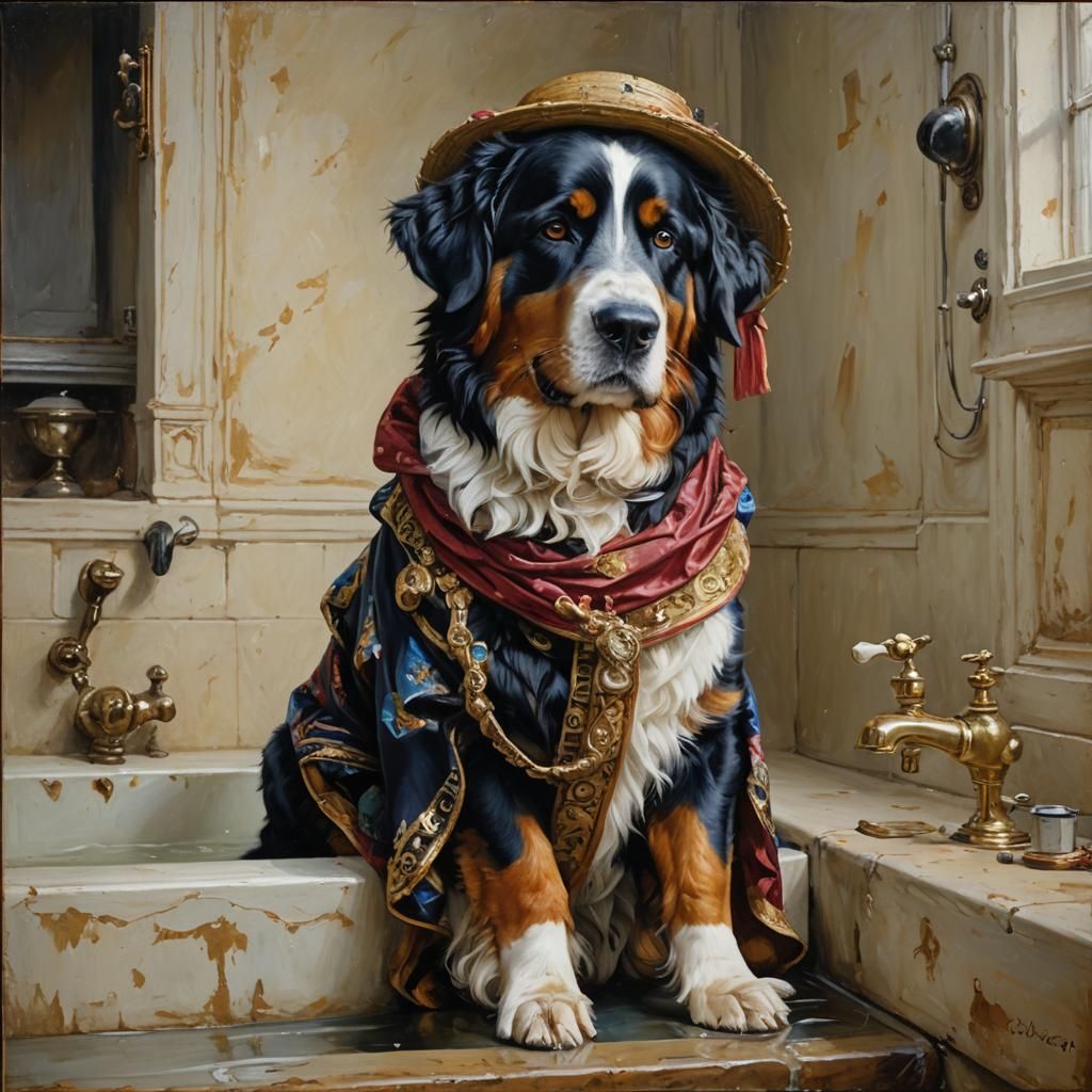 Oil Portrait: Woman and Bernese Mountain Dog