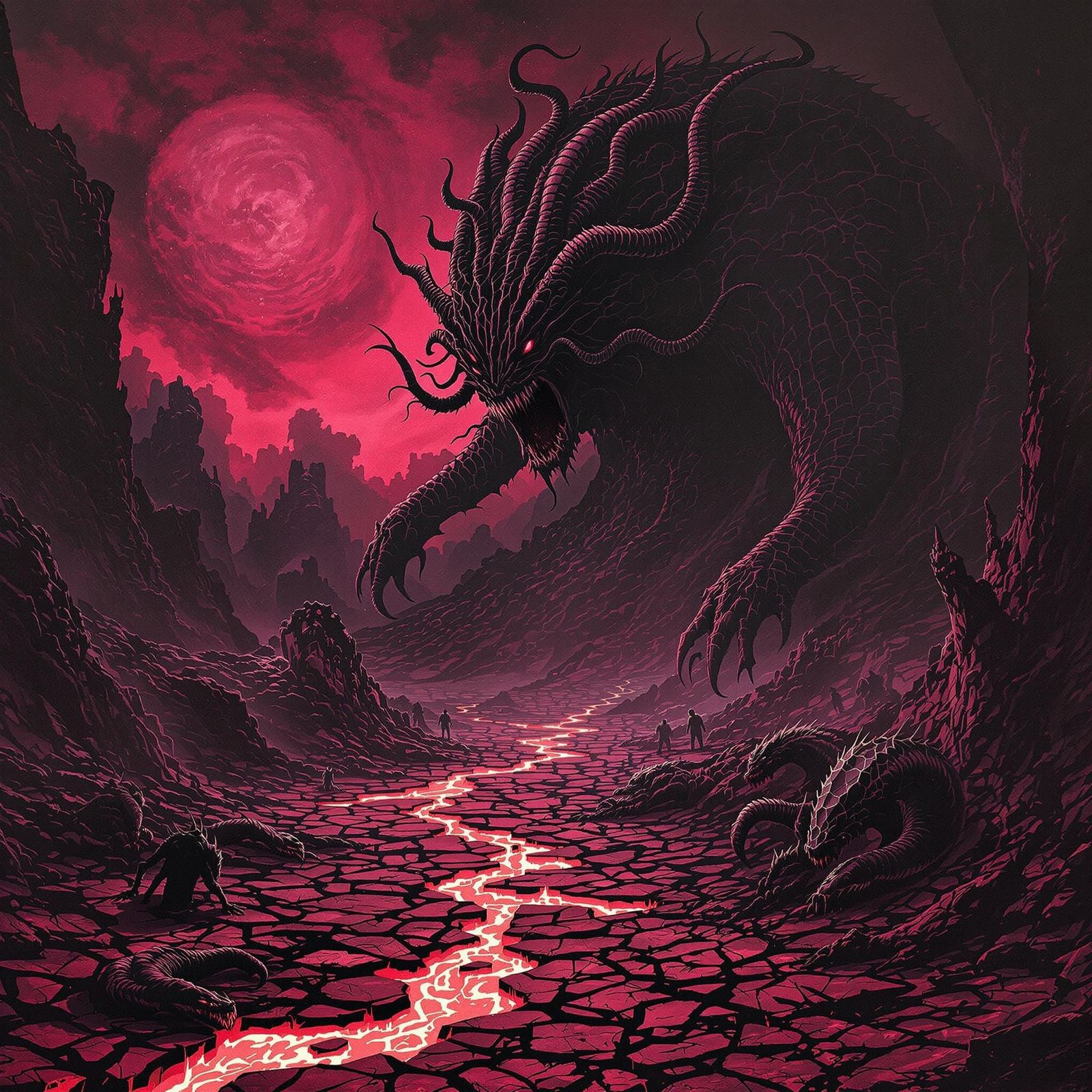 Dark Gothic Hellscape with Demons and Dragons