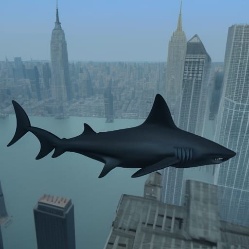 Winged Shark Soaring Over New York City