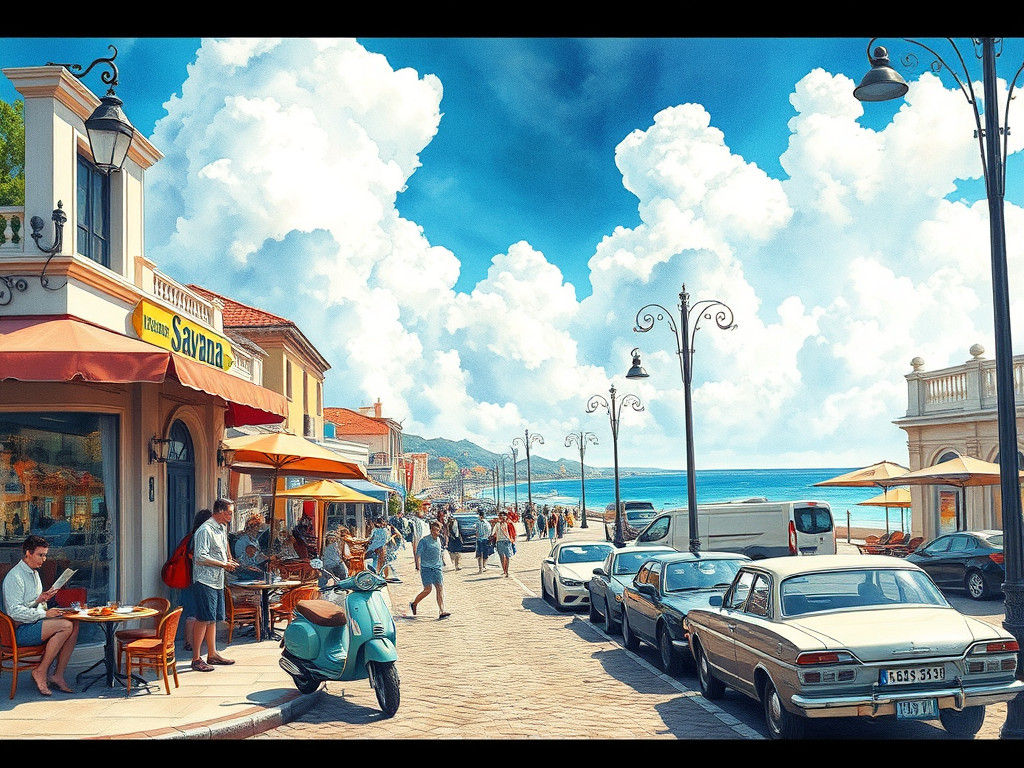 Port Town in Pastel Watercolor with Ink Lines