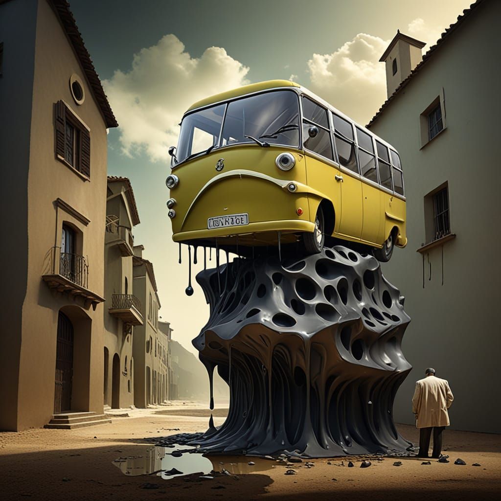 Surreal Melting Bus Stop in Dali Style