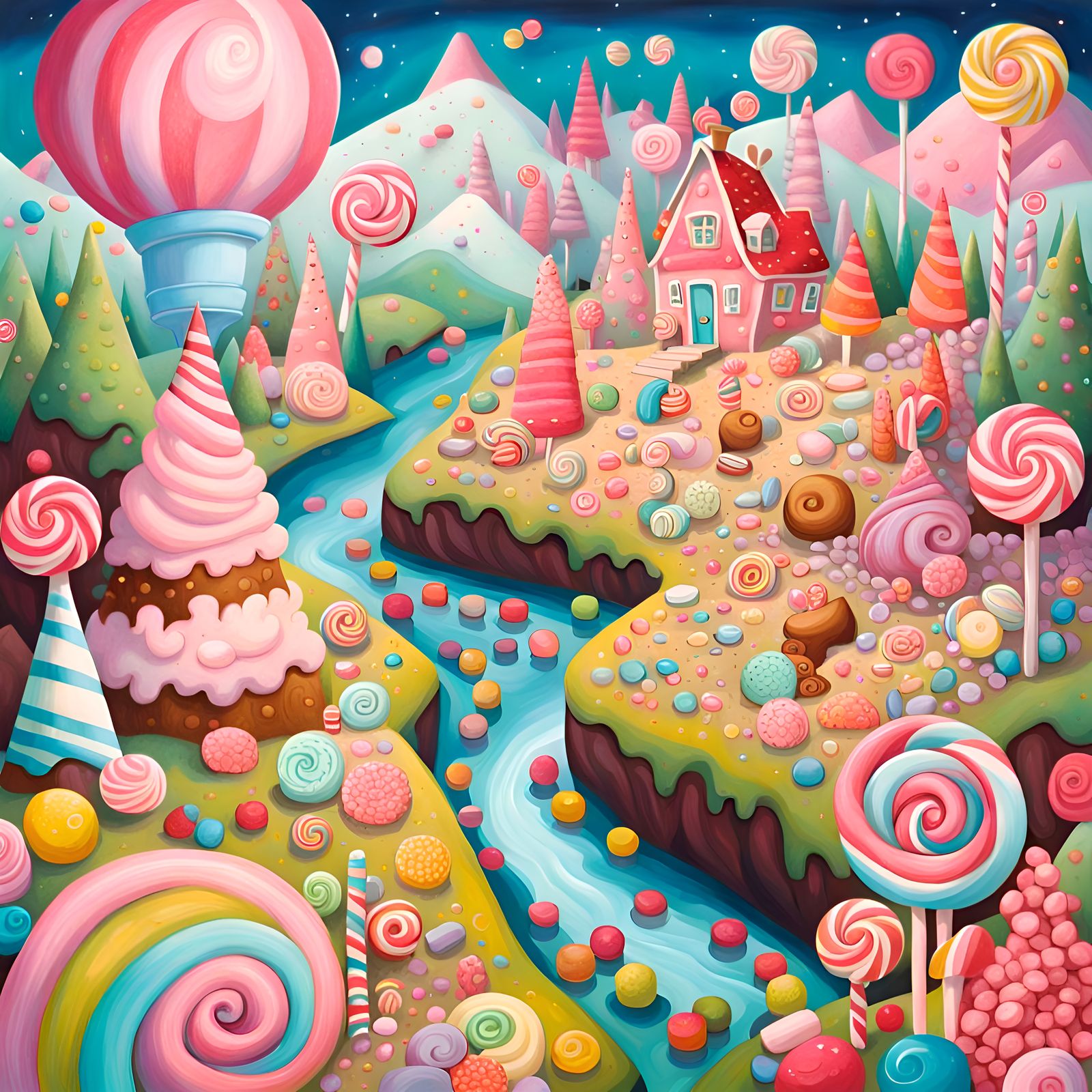 Fantasy Fairytale Candy Landscape Dream in Vivid Style