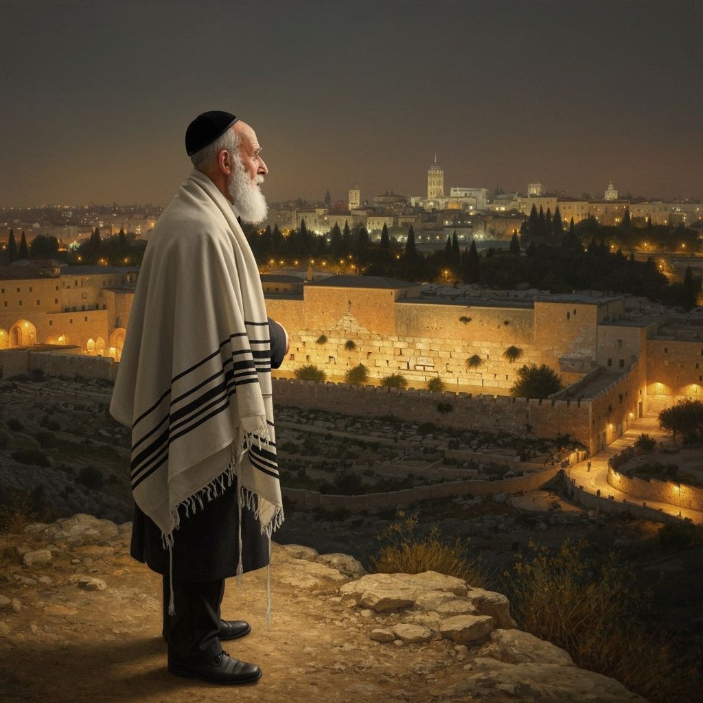 Orthodox Jew Overlooking Jerusalem as Oil Painting