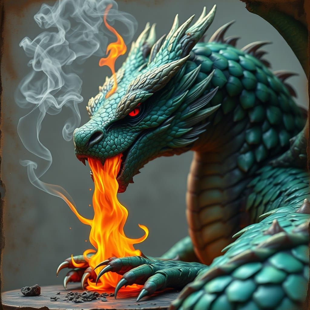 Mystical Dragon in Emerald and Sapphire Hues