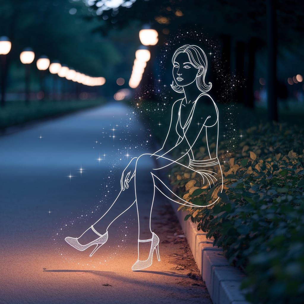 Luminous Korean Model in Night Park Photo