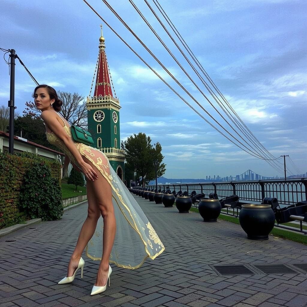 Elegant Woman in Art Nouveau Style Gown