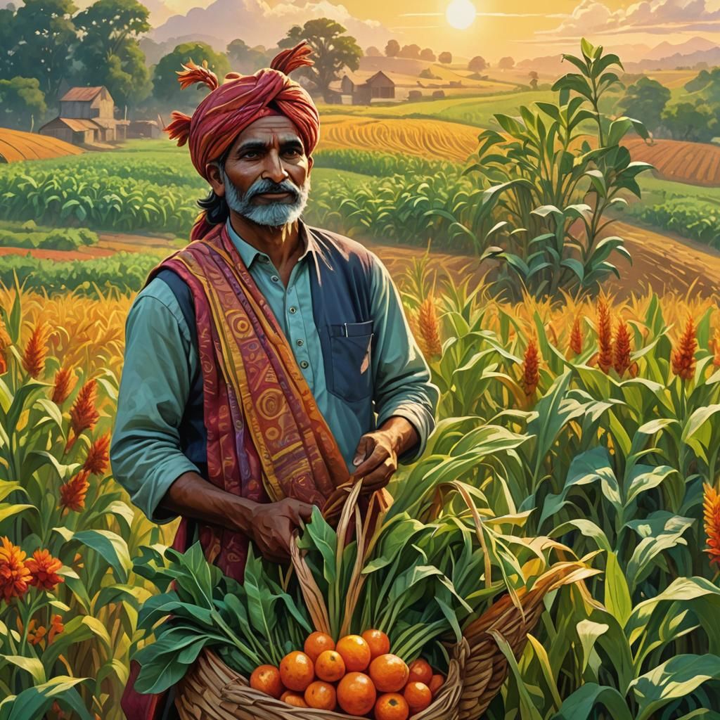 Proud Farmer in Lush Field: Fantasy Illustration