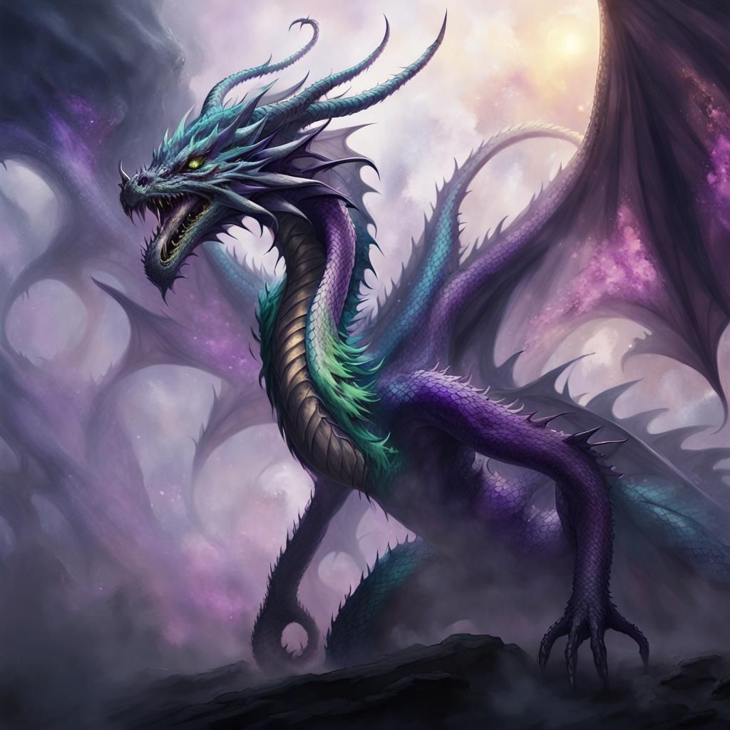 Mist Dragon Stalks Elf Maiden: Dark Fantasy Art