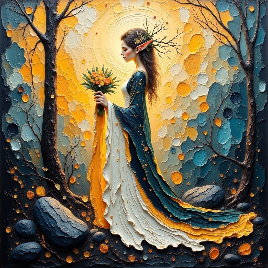 Ethereal Elf Portrait in Textured Impasto Style