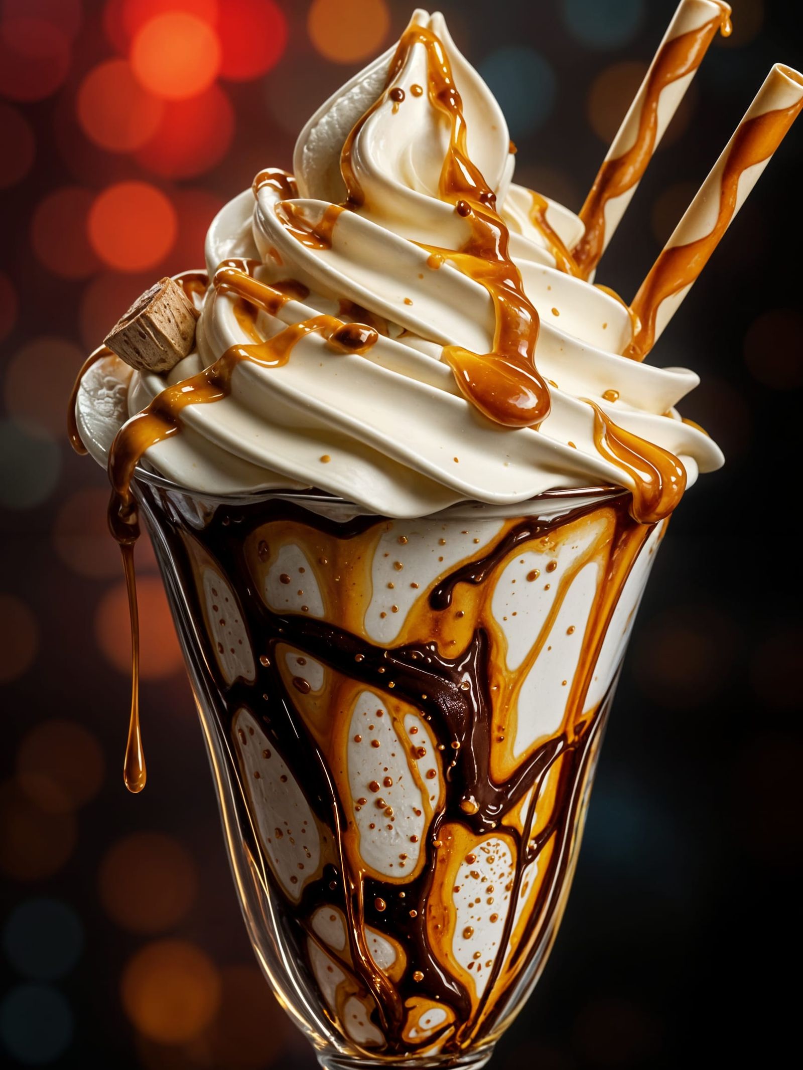 Hyperrealistic Caramel Chocolate Ice Cream Sundae