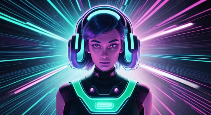 Android Face with Glowing Circuits in Synthwave Style