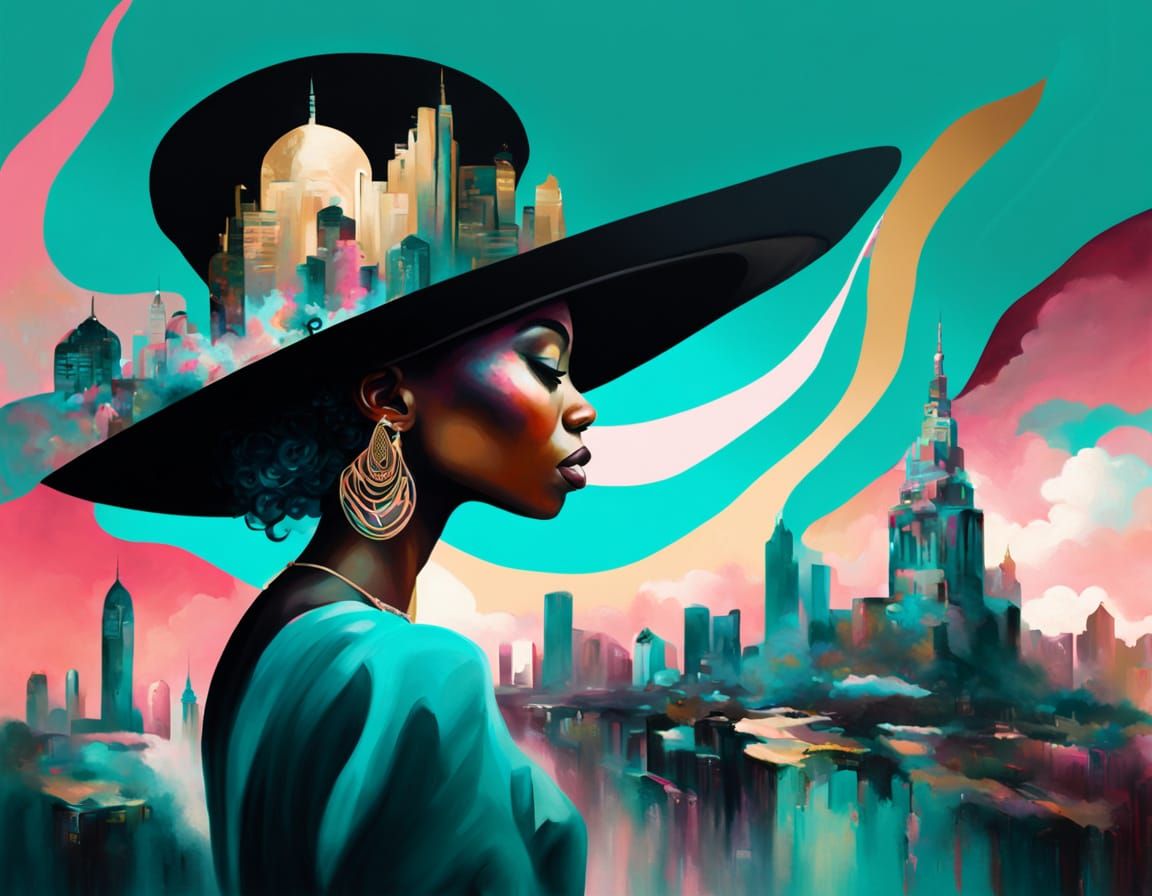 Surreal Portrait: Woman's Silhouette Reveals Dreamlike Citys...