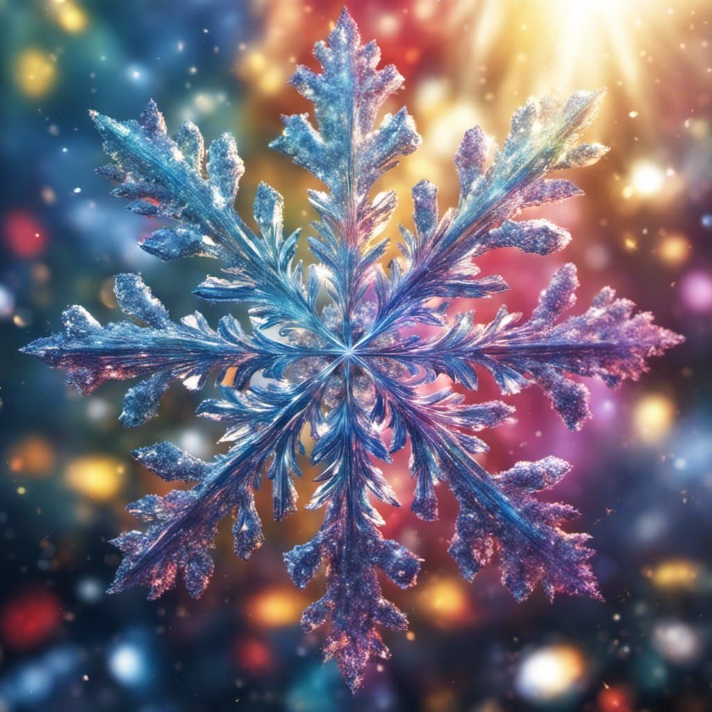 Sparkling Snowflake in Sunlight: Hyperrealistic Glitter Art