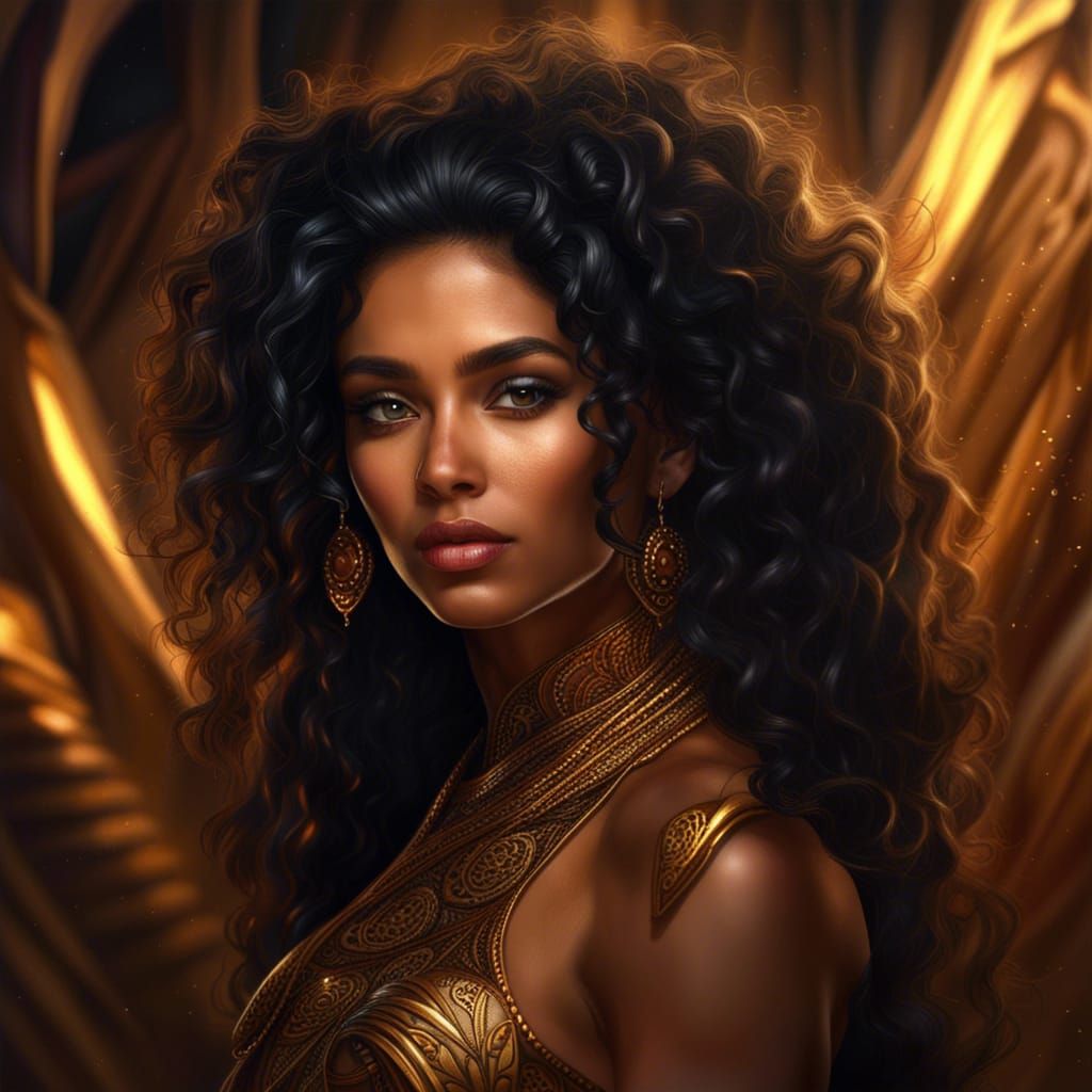 Beautiful Woman with Golden Eyes: Fantasy Portrait