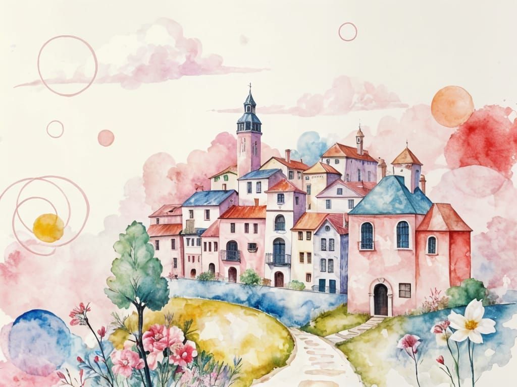 Charming Village Watercolor & Alcohol Ink Abstract
