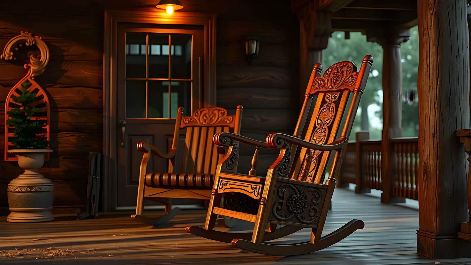 Wooden Rocking Chair on Porch in Ultra Realistic Detail
