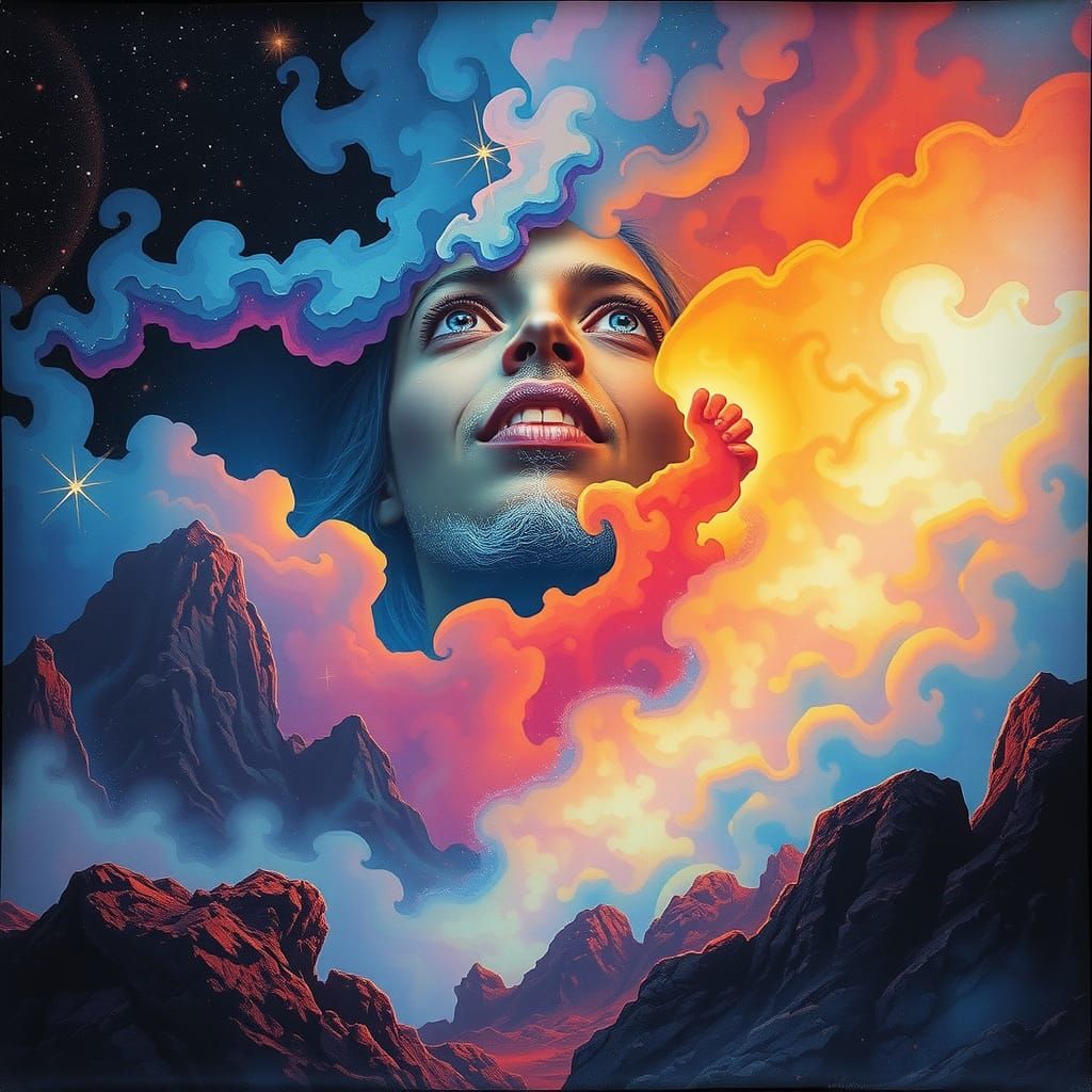 Ethereal Celestial Dreamscape in Alcohol Ink Style