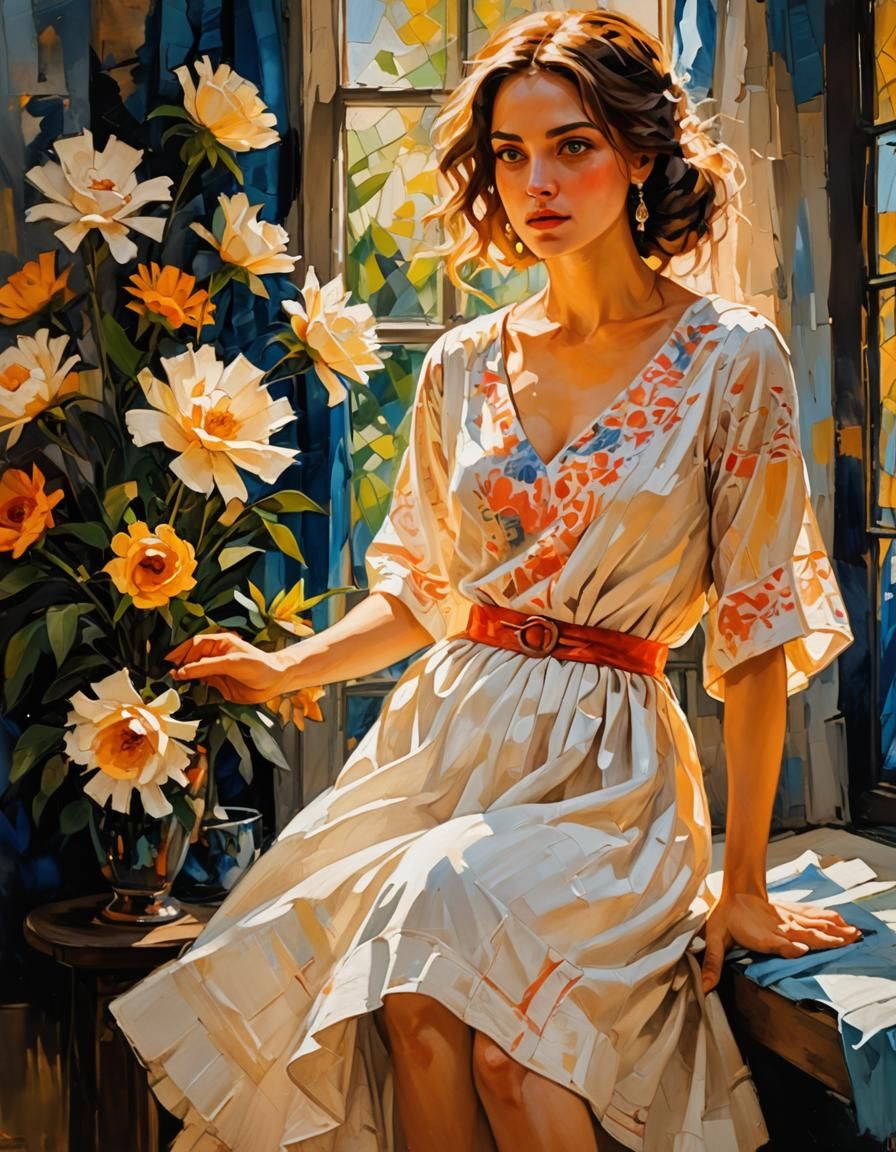 Dreamy Woman in Expressionist Oil Painting