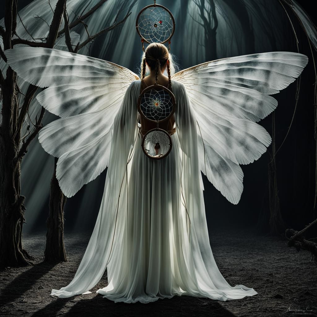 An angel caught in a dream catcher Je me souviens des mouvements hésitants de mes rêves/hold tight,professional photogr...