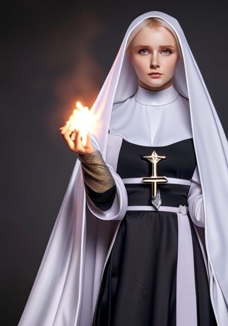 Beautiful Elf Nun Casting a Spell