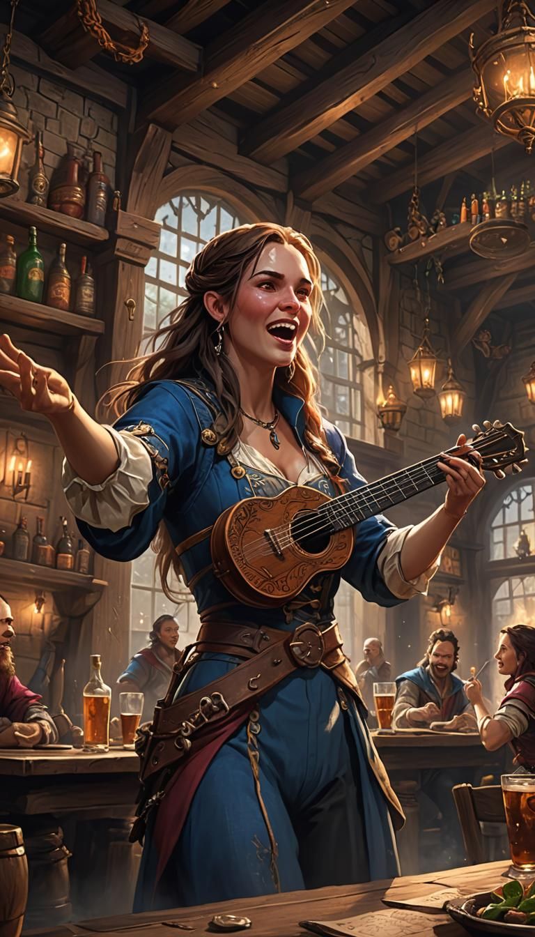 Charming Tavern Bard in Dungeons and Dragons Style
