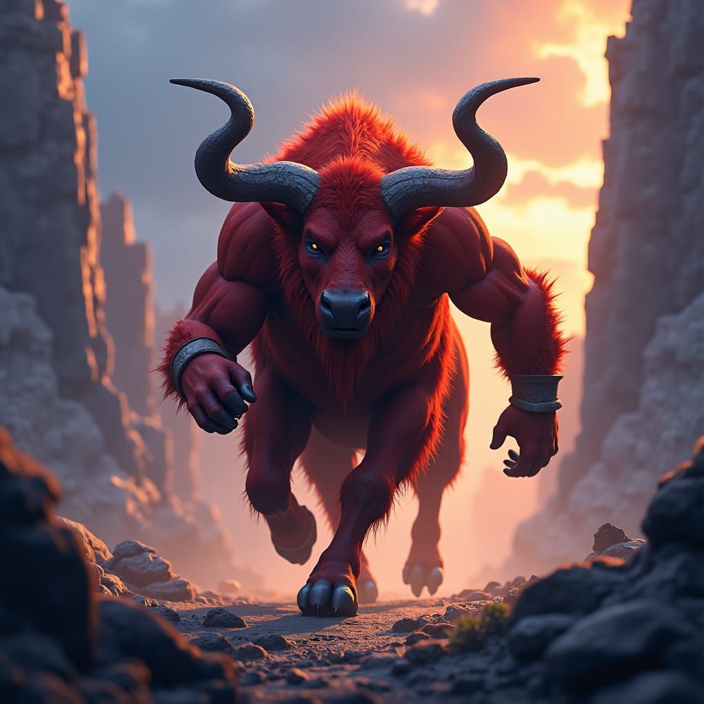 Minotaur Barbarian Charging into Battle
