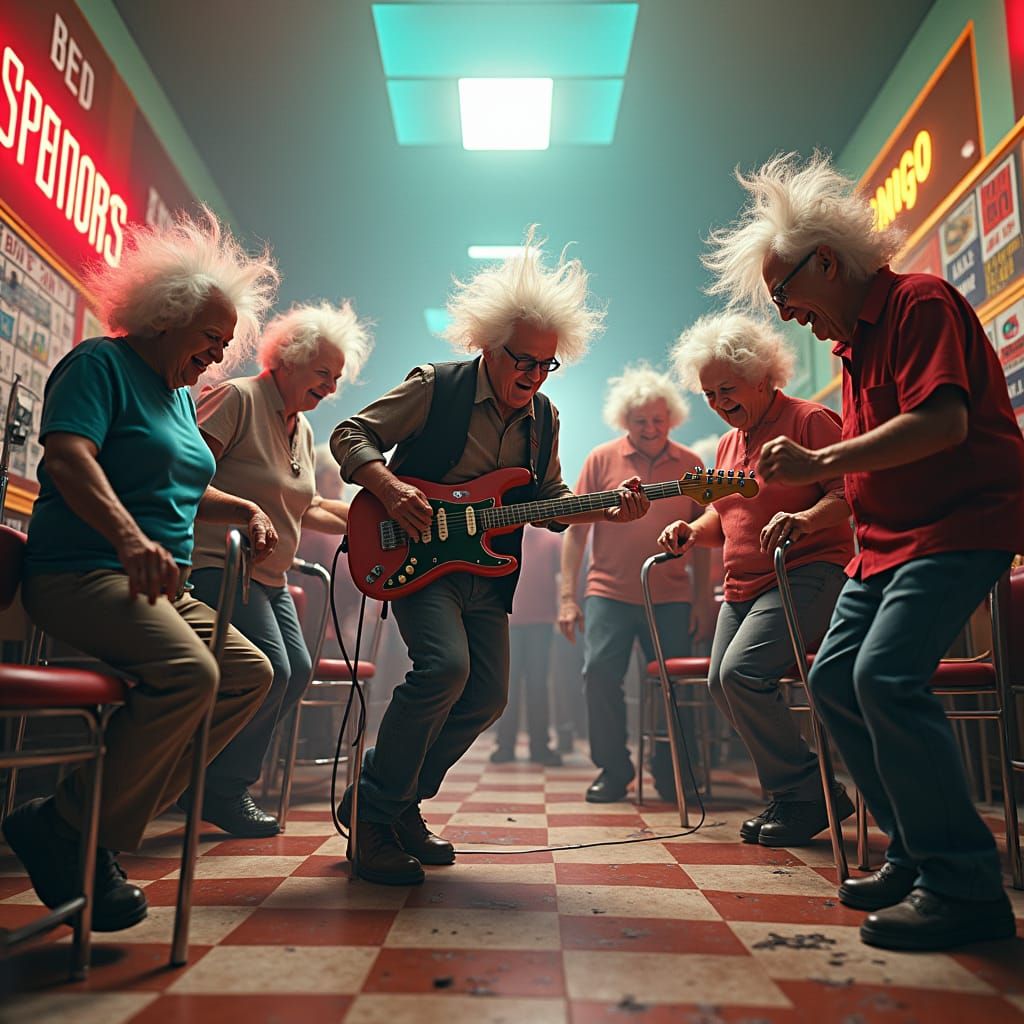 Elderly Rockers' Mosh Pit in Dystopian Style