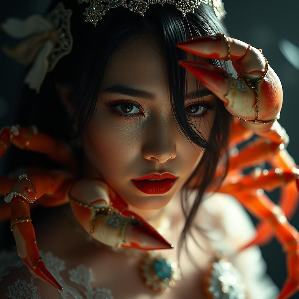 Cinematic Lady Crab Character in a Vibrant Universe