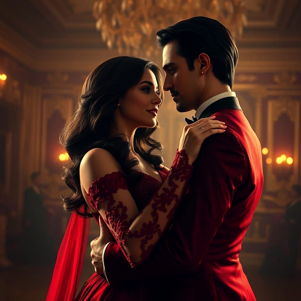 Elegant Couple Dancing in Ornate Ballroom