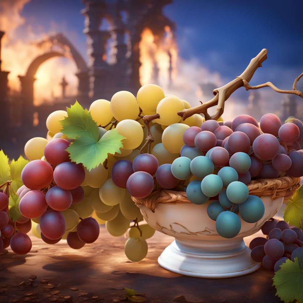Grapes, Wine, and Bread: Fantasy Still Life