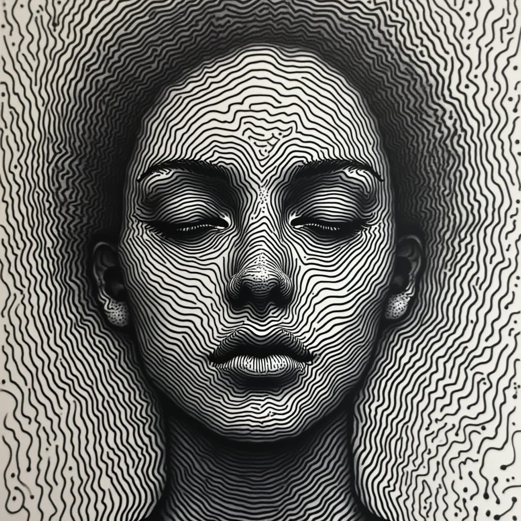 Escher-Inspired Digital Portrait in Op Art Style