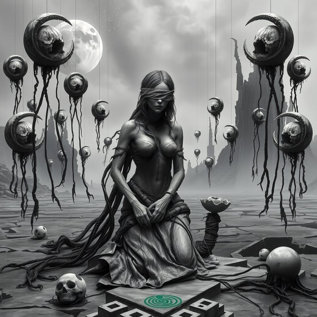 Decaying Oracle in Wasteland: Cosmic Horror Art