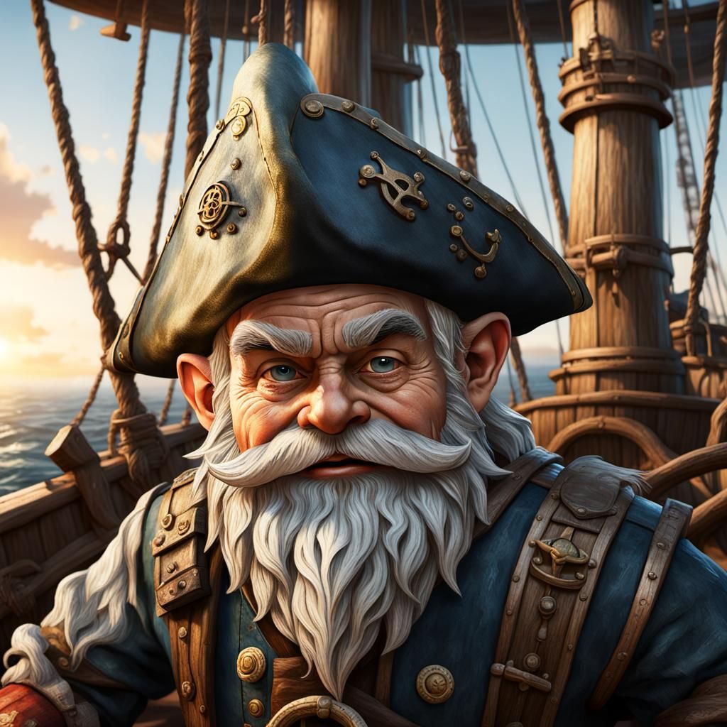 Gnome Pirate at Helm in Atmospheric Lighting