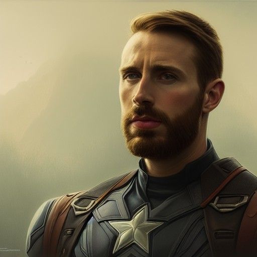 Epic Captain America Portrait in Digital Matte Painting Styl...