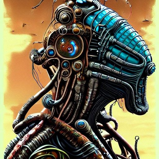 Biopunk Prehistoric Fusion in Moebius Style