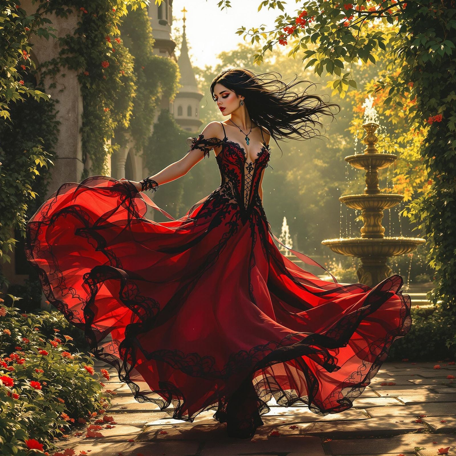 Gothic Beauty in Sunlit Gardens