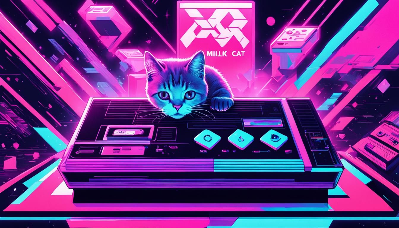 Diamond Cat Sipping Milk in 80s Style