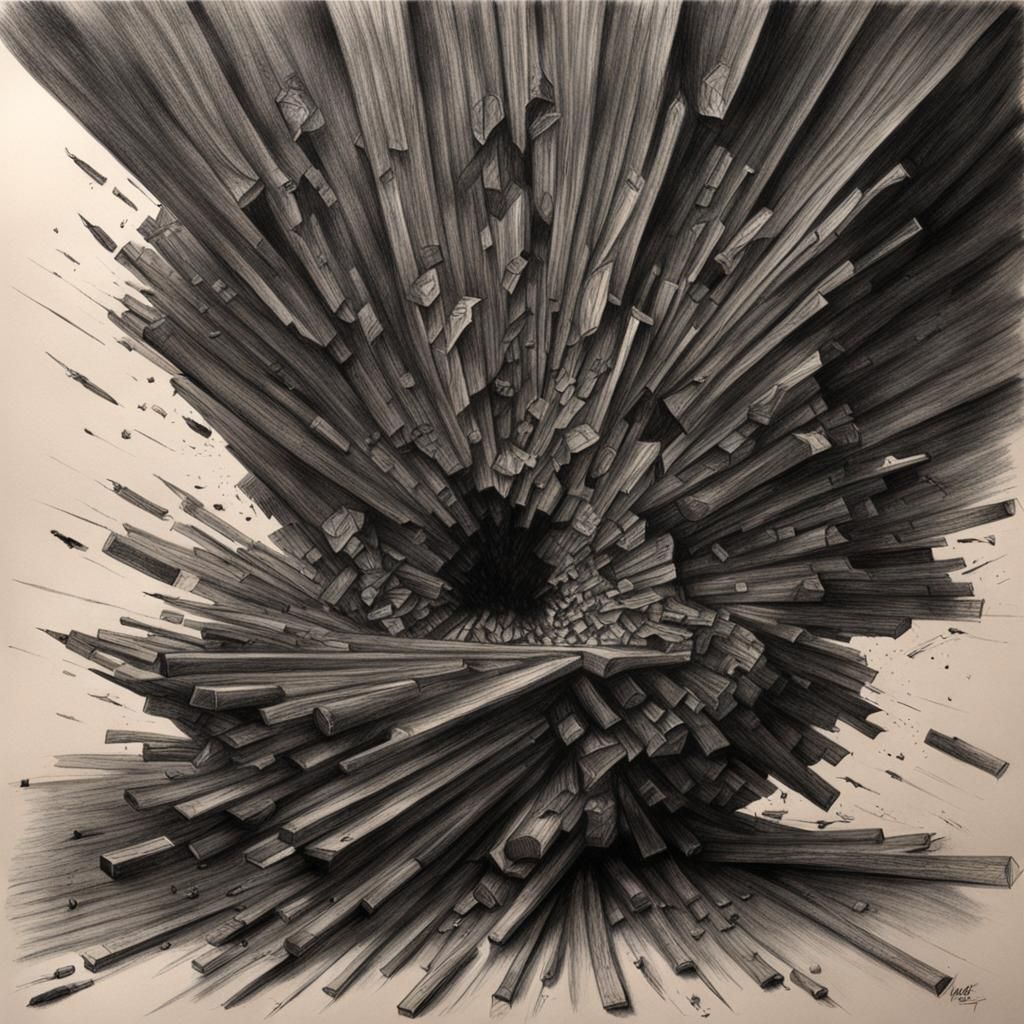 Hyperdetailed Charcoal Drawing of a Broken Pencil