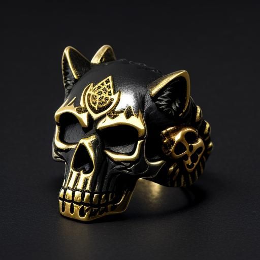 Black Hills Gold Wolf Skull Emerald Ring