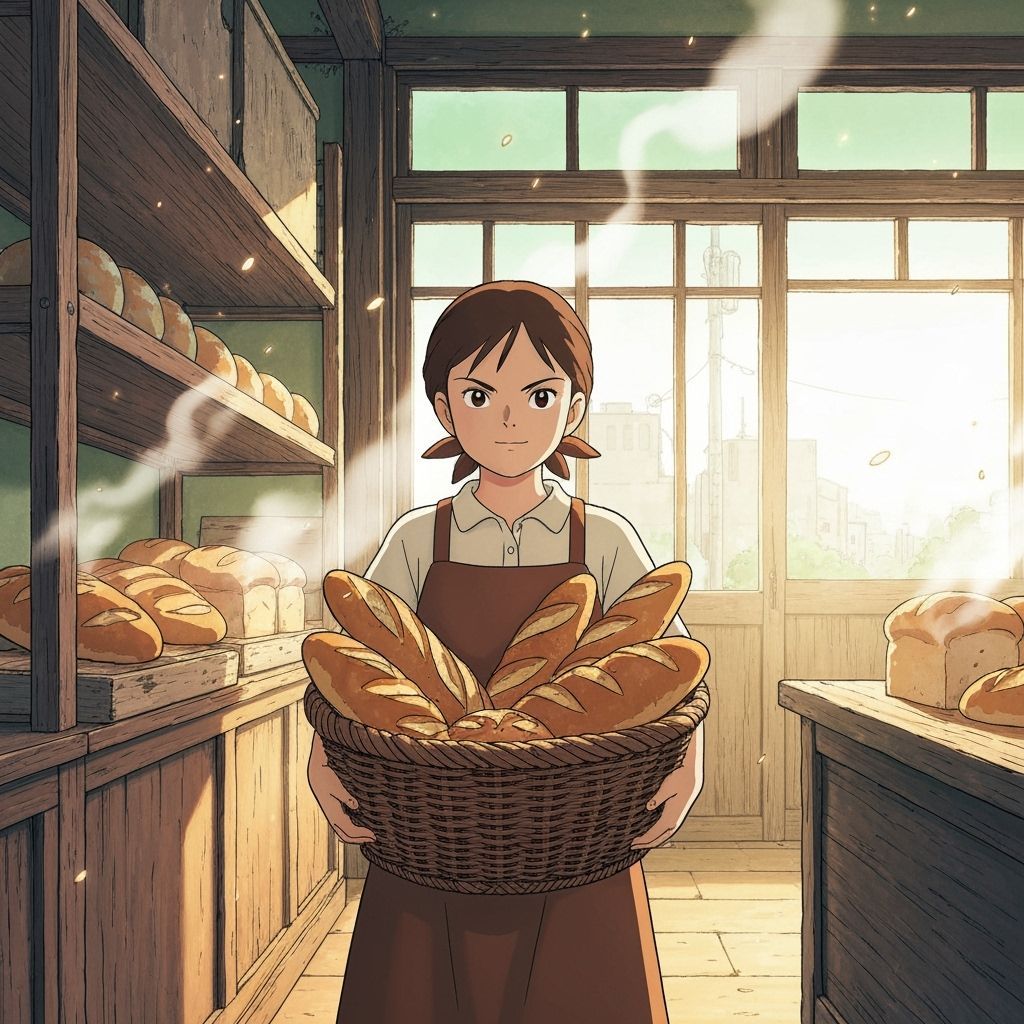 Girl in Old Japanese Bakery with Bread Basket