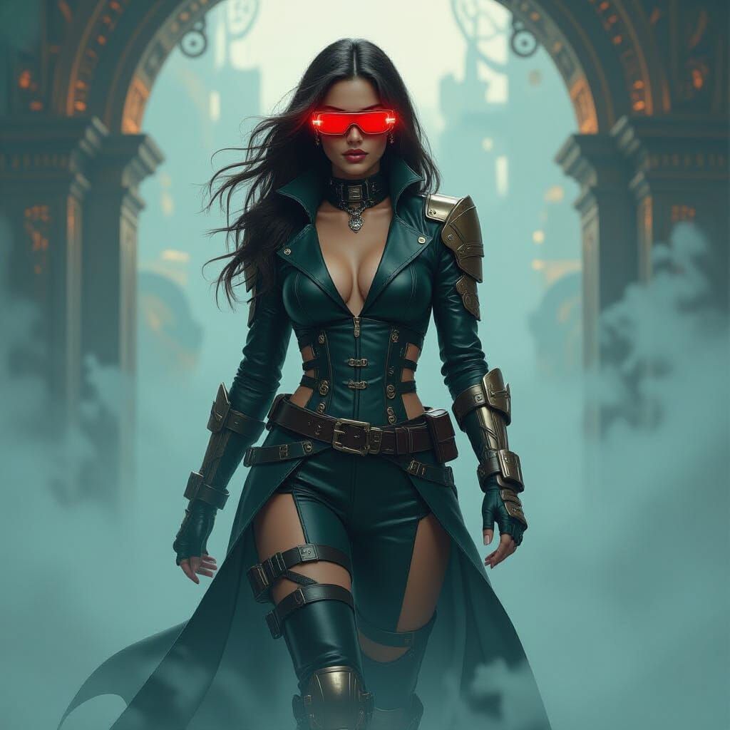 Powerful Woman in Futuristic Mist - Digital Oil Painting