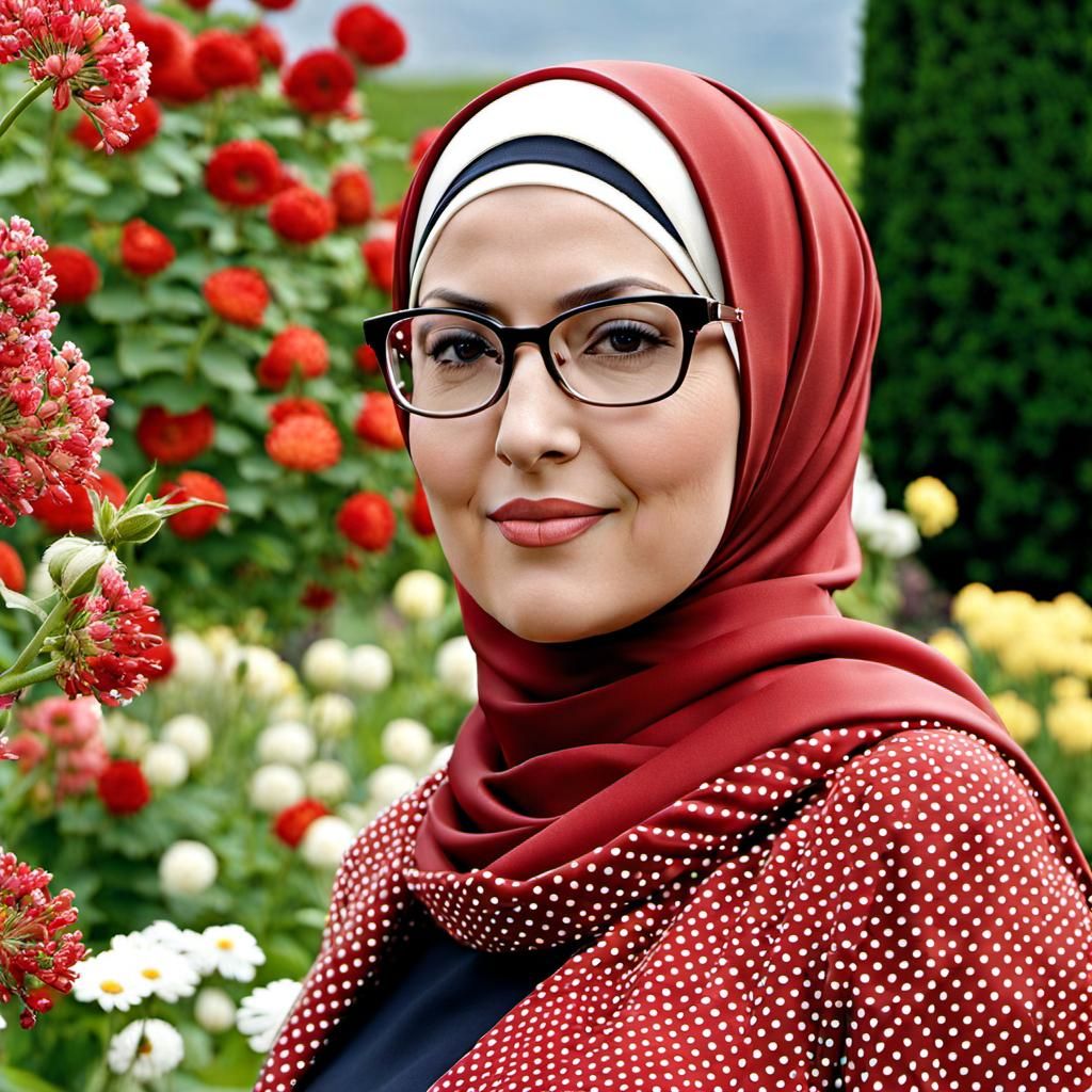 Beautiful Hijabi Woman in Flower Garden Portrait
