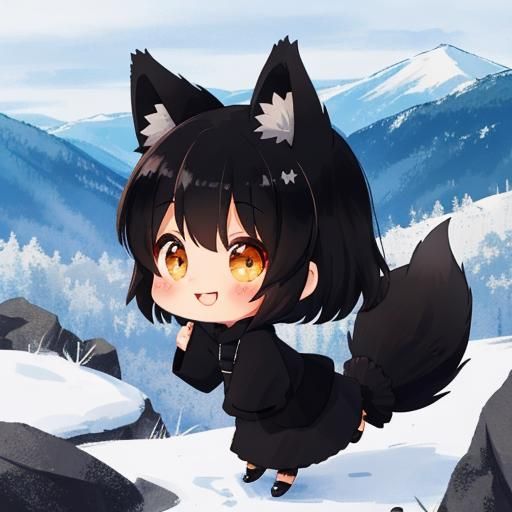 Cute Chibi Girl with Fox Features in Pixiv Style