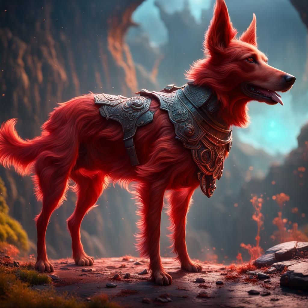 Colorful Fantasy Red Heeler in Detailed Matte Painting