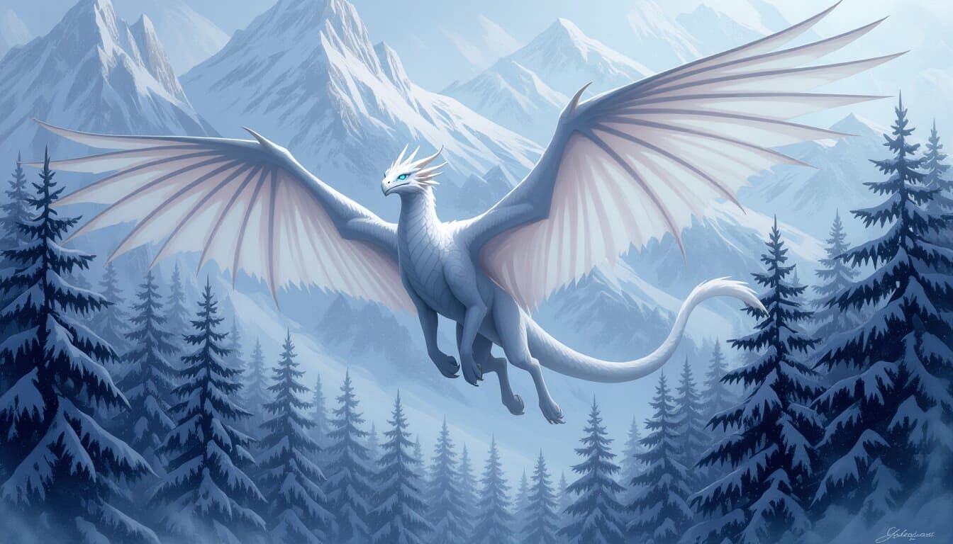 Pale Frost Forest Apex Predator Swooping - Oil Painting