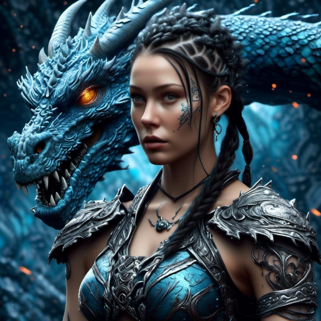 Viking Warrior with Dragon in Detailed Matte Painting