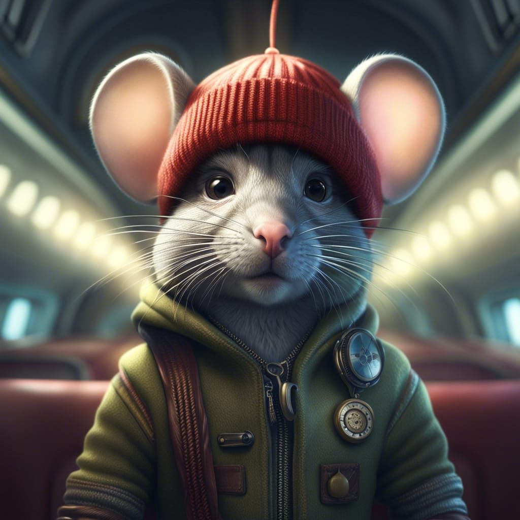 Mouse Headshot on Plane in Detailed Digital Art