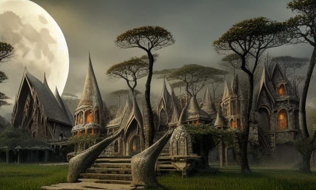 Enchanting Elven Village with Gigantic Trees in Realistic CG...