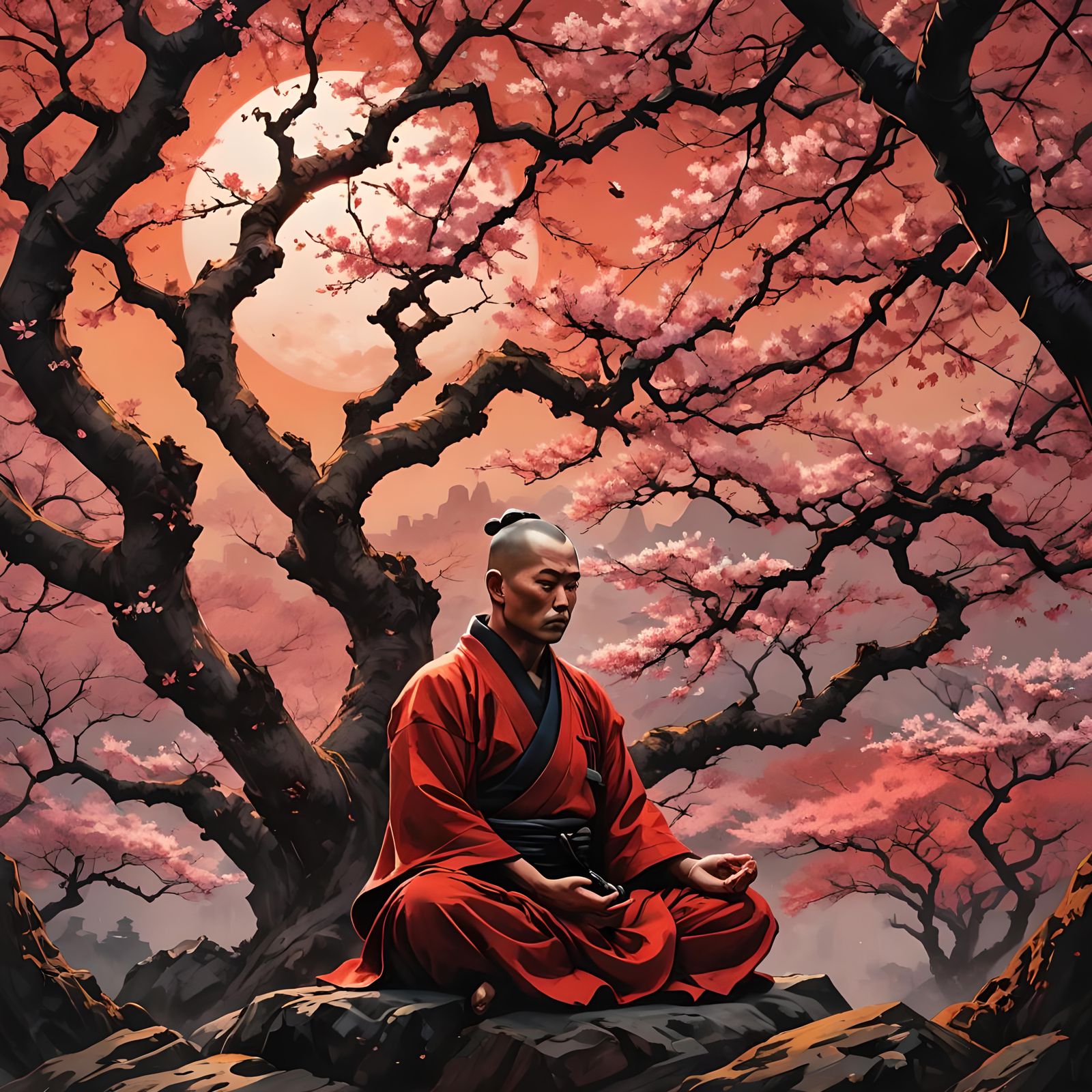 A monk lost under sakura